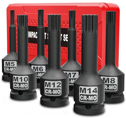 KIRXST Kraft Vielzahn Bit Steckschlüssel Satz 3/8 Zoll, M5 - M14, 7-tlg Kraft XZN Bit Einsatz Satz