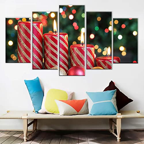 Targawerelax Kunstdruck Wohnzimmer Wandkunst Bilder Gedruckte Poster 5 Panel Weihnachtskerzen Moderne Malerei Auf Leinwand Heimtextilien 50x25cm