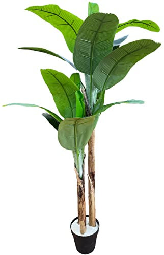 Bananière artificielle, fabriqué avec les meilleurs matériaux, idéal pour la décoration de la maison, la plante, l'arbre artificiel (180 cm) (2 bûches (140 cm) )