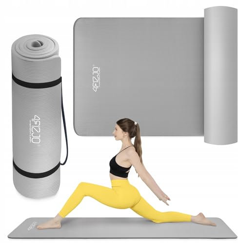 4FIZJO Fitnessmatte mit Tragegurt, Abm. 180x60 cm, Dicke 1,5 cm, NBR-Schaumstoff, Rutschfest, Komfort, In & Outdor, Pilatesmatte, Yoga Matte, Sportmatte, Gymnastikmatte, Trainingsmatte, Grau