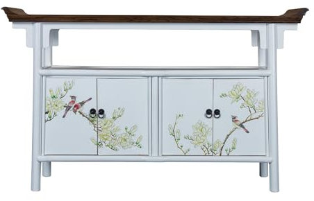 Fine Asianliving Chinesisches Sideboard Weiß Tibetisch Inspiriert Handgemalt B143xT37xH87cm China Chinesische Kommode chinesischer Schränke China Möbel Orientalischer Asiatischer