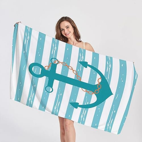 QEODAH Strandtuch XXL 200x200 Anker - Schnelltrocknend & Ultraleicht & Sandfrei & Weich Mikrofaser Handtücher, Maritim Strandhandtuch Badetuch Handtuch, Pflegeleicht Badetücher