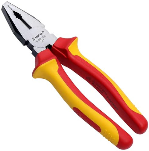 WEDO Isolierte Linesman-Zange, 20,3 cm, VDE 1000 V Kombizange mit Chrom-Vanadium-Stahlkörper und rutschfesten Griffen aus zwei Materialien, Backenhärte HRC58-63