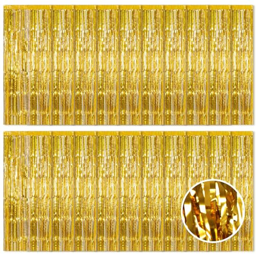 Ohiyoo 20 Stück Golden Lametta Vorhänge 1 x 2.5M Tinsel Curtain Folien Fransen Metallic Lametta Vorhange Golden für Geburtstag Partydekor Verlobung Hochzeit Weihnachten Neujahr Dekoration (Golden)
