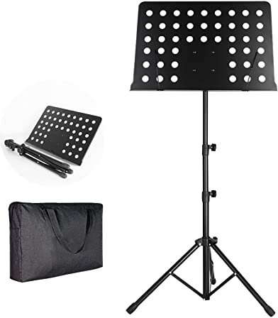 HJXGQJM Orchesterpult Notenständer Klappbare Mit Tragetasche, Tragbarer Notenständer Aus Metall Stabil Und Höhenverstellbar, for Instrumentalspiel, Spielen,Schwarz Notenständer