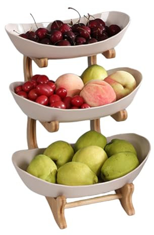 DSOPV Fruit Bowl, 3 Tier Fruit Serving Tray Set with Bowls, Fruit Bowl for Kitchen Counter, Large Capacity Food Display Stand for Cake, Candy, Fruit, Vegetables (C)
