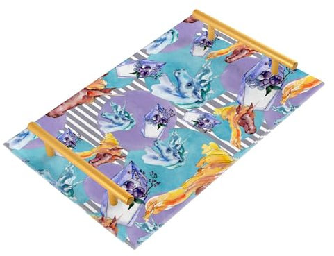 Cute Unicorns Horse Fairytale Sweet Dream Watercolor Decorative Trays with Handles Rectangular Serving Tray Couch Trays for Jewelry Perfume Coffee Table Food Carrying
