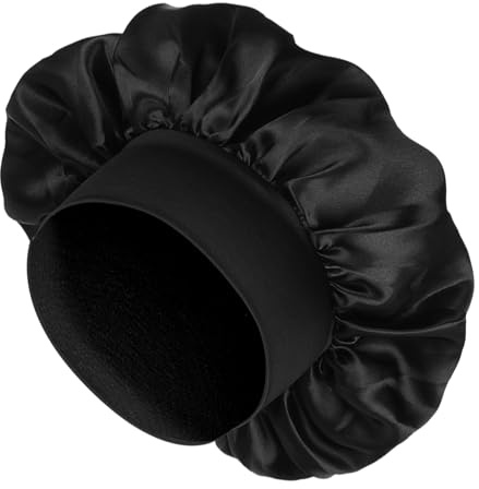 COMNICO Seiden-Schlafmütze, Doppellagige Seidenhaube, Verstellbare Wendbare Nachtmütze Mit Breitem Weichem Band für Lockiges Haar, Satin Bonnet Kopfhaube