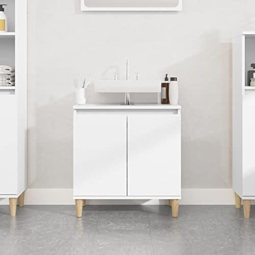 Buzaza Meuble d'évier Blanc 58x33x60 cm Bois d'ingénierie,Vasque À Poser Salle De Bain,Lavabo Salle De Bain
