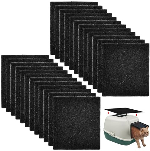 YOUNGSAY 24 Stück Katzentoilette Aktivkohlefilter, 11,5 x 10,5 x 0,5cm Ersatzfilter für Katzentoilette, Hochsaugfähiger Filter für Katzenstreupfannen und Mülleimer