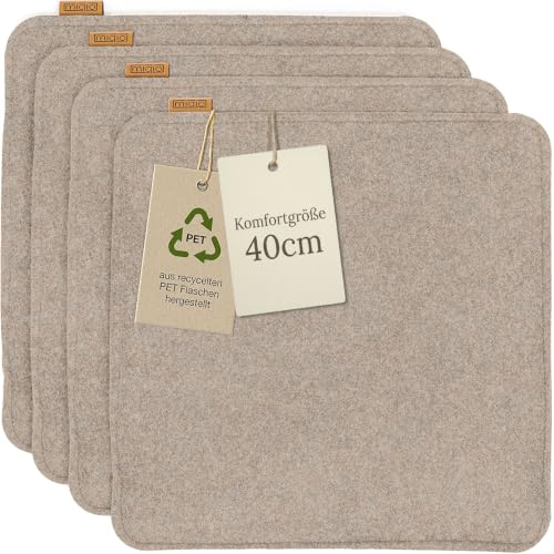 Miqio Design Sitzkissen Rechteckig aus Filz mit Antirutschnoppen | Nachhaltig aus recycelten PET Flaschen | 40 x 40 cm | 4er-Set | Waschbare Stuhlkissen rutschfest | Sitzauflage für Bank und Stuhl