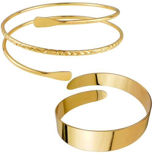 Anneaux de Bras Géométriques 2 Pièces En Métal - Bracelets de Manchette Torsadés et Réglables Ouverts