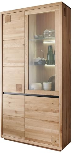 Lomadox Vitrine 103 cm breit Vitrinenschrank Standvitrine Wohnwimmerschrank Schrank Wohnzimmermöbel Eiche massiv geölt