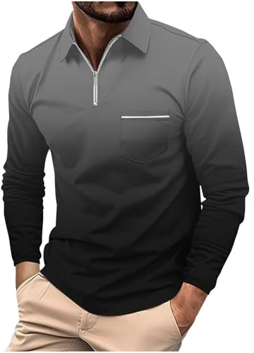 Poloshirt Herren Langarm Baumwolle T Shirts für Männer Casual Slim Fit Golf Tennis Sports Polohemd T Shirts Männer Langarm Arbeits T-Shirt Herren Poloshirt Schwarz Weiß Gestreift Herren