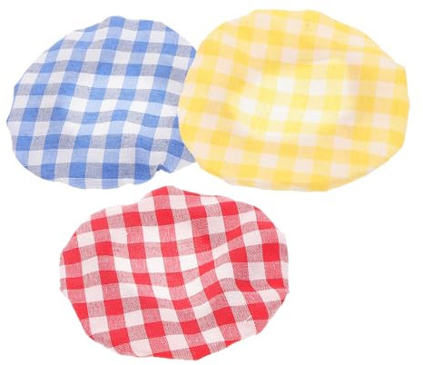 IMIKEYA 6pcs Checkered Can Lid Covers Elastic Reusable Fabric Jar Cover Fresh for Kitchen Bowl