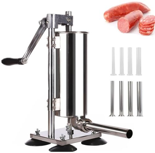 Insaccatrice Manuale per Salsicce da 6 libbre, Macchina per insaccatura per Salsicce da 3 Litri, insaccatrice per Salsicce da Cucina in Acciaio Inossidabile, con 4 Tubi di riempimento