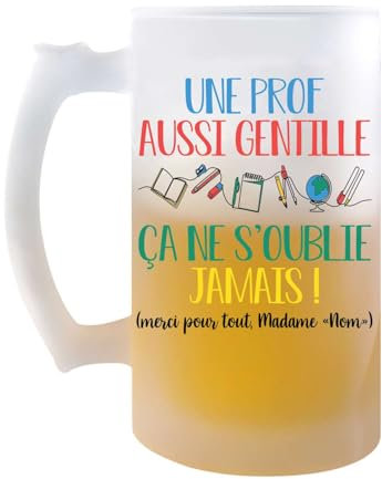 Planetee Chope de bière Personnalisable Prof aussi gentille| Verre à Bière Cadeau Remerciement fin d'Années Maitresse d'école Maternelle Professeur Institutrice Prof Noël