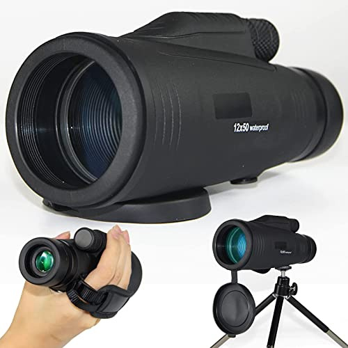 Télescope monoculaire 12x50 avec dragonne pour trépied pour Adultes, monoculaire Portable HD Haute Puissance, étanche et léger, avec Filtre Transparent pour l'observation des Oiseaux, la Chasse, la