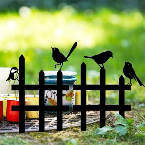 FONDUO Gartendeko Metall Vogel Zaunhocker Figuren für Draußen, Gartenstecker Schwarz Rost Deko, Garten Dekoration Wetterfest, Gartenzaun Deko Vogel, Baumstecker Rostdeko Zaunfiguren (A+B)