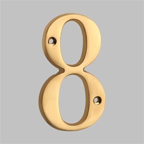 Numeri civici moderni in metallo da 4 pollici con viti in ottone dorato, numero civico in 3D, segno indirizzo per cassetta delle lettere per esterni, casa, appartamento, giardino(8)