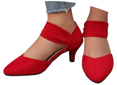 Generisch Women's Shoes Winter Pointed Lace Block Heel for Women in Solid Colour Shoes Women Elegant Dark Green, red, 5 UK