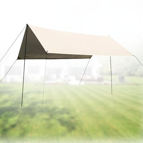 FANGZHL Waterproof Tarpaulin,Cover Hiking Shelter Foldable,Portable Duty Outdoor Camp Rain Fly Tarpaulin,Trail Camping Tarp Shelter with Poles (3M X 3M/4M/5M),For Camping Hiking Khaki,3 * 4m