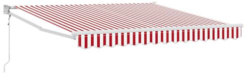 vidaXL Einziehbare Markise Rot und Weiß 350 x 250 cm Stoff, Outdoor Markise, Moderne ausziehbare Lösung, wasserfeste Materialien, UV-Schutz für die Terrasse im Sommer
