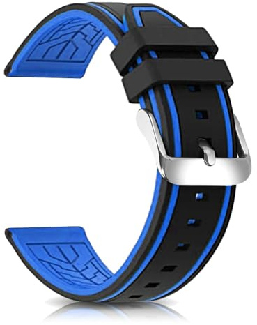 SZYXMY Silikon Armband 20/22/24/26 mm Wasserdicht & Schweißresistent Taucherarmband Zweifarben-Design Uhrenarmband mit Edelstahl-Schließe Ersatzarmband für Damen und Herren (Blau, 20mm)