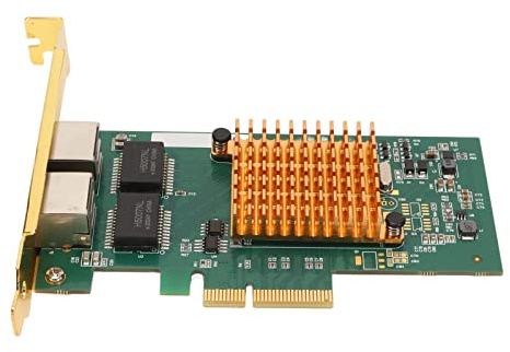 Denash Tarjeta de Red PCI Express Dual Port Gigabit Ethernet Adaptador para el Chip I350, Aceleración de Hardware para la Red del Servidor con 2 Puertos RJ45, Interfaz PCIe X4 para/Servidor