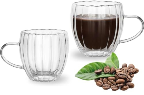 Tazza da caffè in vetro di alta qualità, trasparente, a forma di cuore, 250 ml, confezione da 2
