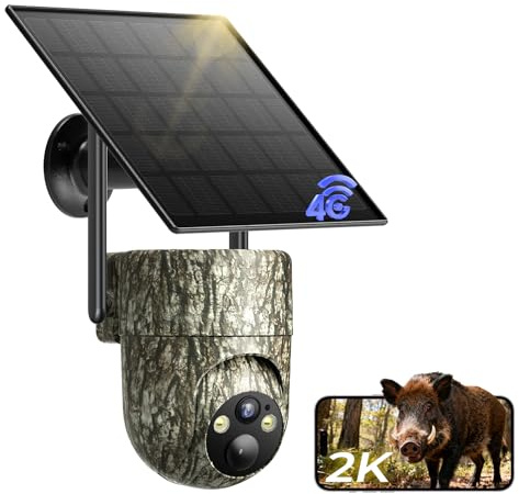NUASI 4G LTE Wildkamera mit SIM Karte, Solar Wildkamera mit Handyübertragung APP mit PIR Präziser Personenerkennung, 2K-Auflösung, Benutzerdefinierte Alarmzonen​, Scharfe Farbnachtsicht​, IP66