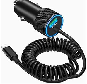 45W Chargeur Allume Cigare USB C avec Câble, Adaptateur Allume Cigare 45W Super Rapide PD 30W + QC3.0, Chargeur Voiture Charge Rapide avec 1,6 M Câble Spiralé USB-C, pour iPhone 16 15 Samsung S25 S24
