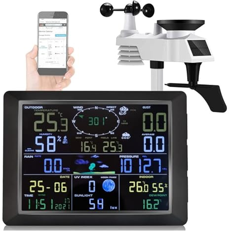 WiFi Weather Station Internet Wireless Thermometer Hygrometer 24Hour Rainfall Forecast UV Index Wind Gauge