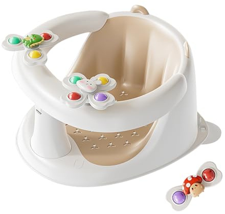 Siège de bain pour bébé de 6 mois et plus, siège assis avec jouets rotatifs, chaise de support de bain antidérapante, siège d'alimentation pour tout-petits, chaise de bain avec ventouses