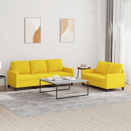 HETFTJN 2-TLG. Sofagarnitur Hellgelb Stoff 138/198 x77x80 cm Zwei & Dreisitzer Sofa Modernes Design Robustes Gestell für Wohnzimmer Schlafzimmer Flur Jugendzimmer Balkon