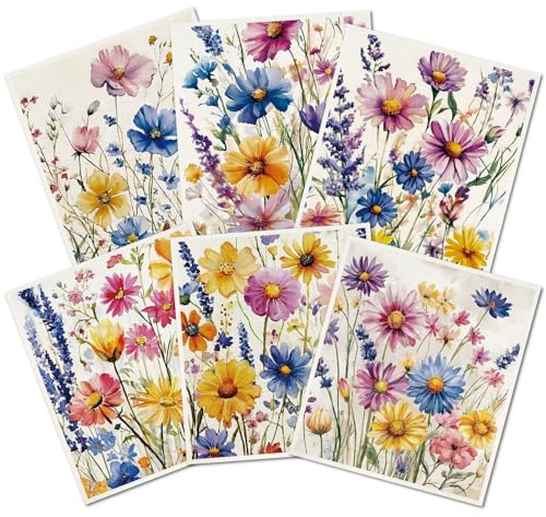 PRESSINART 6 st 6 stilar blommiga disktrasor svenska kök disktrasor återanvändbara tvätthanddukar mjuka tvättbara rektangulära cellulosasvampar vintage färgglada vildblommor blandade mönster för