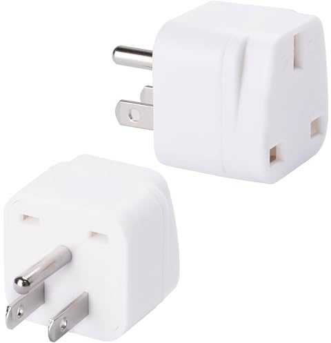 Flomiara 2 Pack UK to US Plug Adaptor, 2 Pack Thailand Travel Adapter, Brushed Surface USA Travel Adapter, Travel Adaptor from UK To USA, Thailand, Mexico, Canada, Colombia, White (Type B)