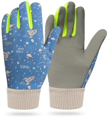 TINAYAUE Gant Moto Enfant 4-12 Ans - Gants d'hiver Motif Espace Gant de Ski | Vélo | Skateboard & Moufles Chaudes Imperméables Antidérapants - Protège Mains à 5 Doigts