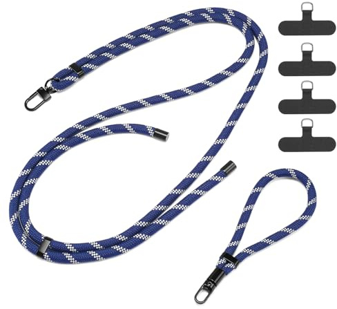 DUX DUCIS Lot de 2 Cordons Universelles pour Téléphone, Bandoulière Réglable (1,6m) & Dragonne (0,33m) avec 4 Patchs, Accessoires Mains Libres pour Voyage & Quotidien, Bleu foncé