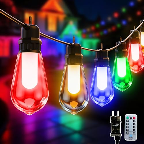 Ewikin Lichterkette Bunt, 13M Party Lichterkette Außen Dimmbar 20 ST48 Bunte LED Glühbirnen Strom Wetterfest Partybeleuchtung für Weihnachten Pavillon Camping Hochzeiten Garten Balkon Terrasse