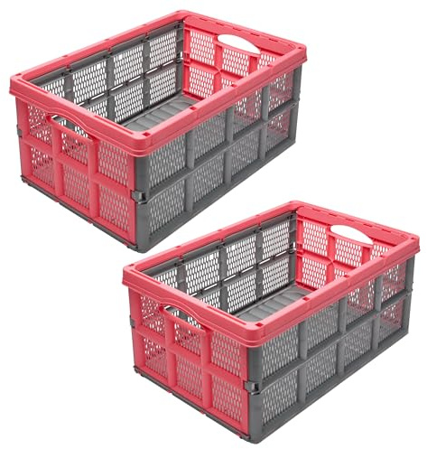 Garronda Klappbox Klappkiste Faltbox 2 Pack 51x34x22 cm GD-0188 Grau/Pink | HDPE, Stapelbar, als Aufbewahrungsbox für Transport, Lagerung und Ernte, vielseitig einsetzbar in Auto, Garten und Haushalt