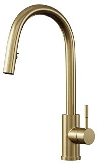 Flode Concealed Pull Out Kitchen Sink Mixer Tap – Brushed Brass - Luxury Single Lever Spray Kitchen Tap with Retractable Hose