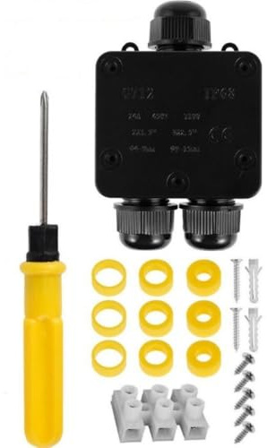 VOBOR IP68 Abzweigdose Wasserdichte, 3 Way Kabelverbinderdose Außen, Verteilerdose für Erdkabel, Geeignet für Kabeldurchmesser 4-15 mm, Elektrische Verbindungsdose für Garten, Schwarz