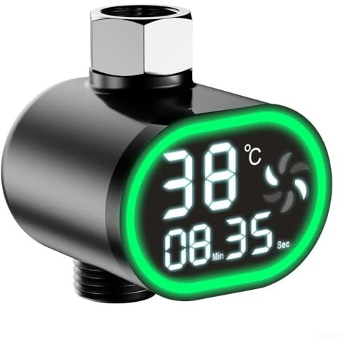 Dusch-Wasserthermometer mit LED-Anzeige & Farbwechsel, Wasserkraftbetrieben, Echtzeit-Temperaturanzeige für Babybad & Dusche, Standard 4-Zoll-Anschluss, Schwarz