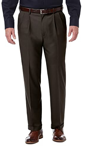 Haggar Herren Premium Comfort Classic Fit Bundfaltenhose Reg Größen Klassische Hose, Dark Chocolate, 34W / 30L