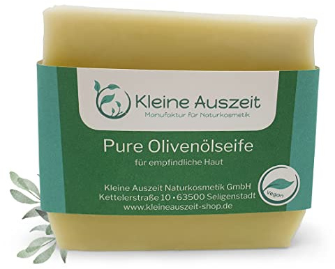 Kleine Auszeit Manufaktur, Pure Olivenölseife, handgemacht, vegan, palmölfrei, plastikfrei, 90 g