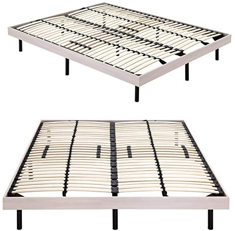 Holzbett Metallrahmen mit Holzumrandung Größen (Esche Weiß, 140x200)