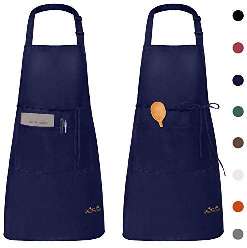 Viedouce 2 Pack Schürze, Wasserdicht Kochschürze mit Taschen, Verstellbarem Küchenschürze Grillschürze latzschürze Küchenschürze für Frauen Männer Chef-Belastbar & Einfach zu Reinigen,Marineblau