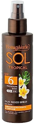 Bottega Verde - SOL Tropical, Olio Secco Spray, 150 ml, con Monoi, Protezione Bassa SPF 6, Abbronzatura Dorata e Uniforme
