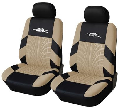 AUTOYOUTH Copri sedili Auto Universali | Compatibile con Airbag Laterale | Coprisedili per Sedili Anteriori Auto, （Nero/Beige）